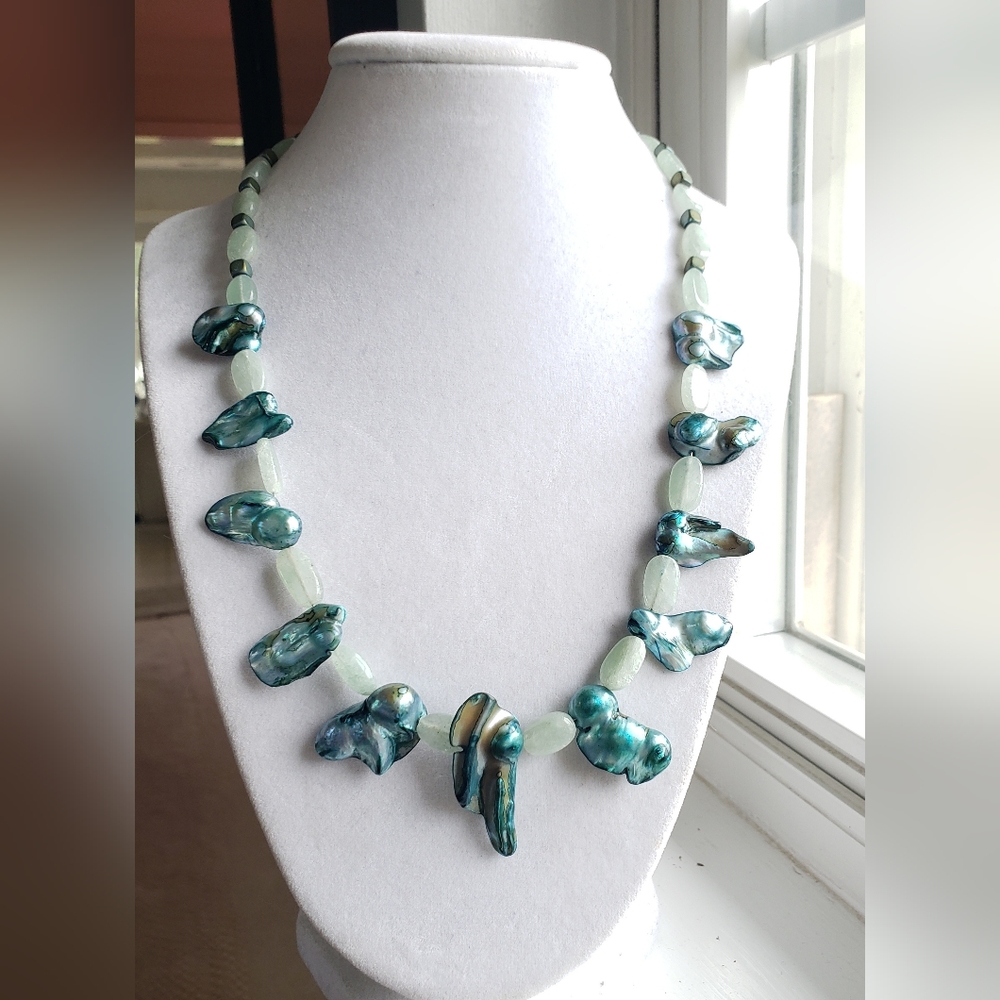 Handmade pearl and gemstone necklace,  brand new.